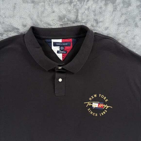 Tommy Hilfiger Polo Shirt XXXL Black Regular Fit New York Embroidered Logo VTG - Picture 2 of 6